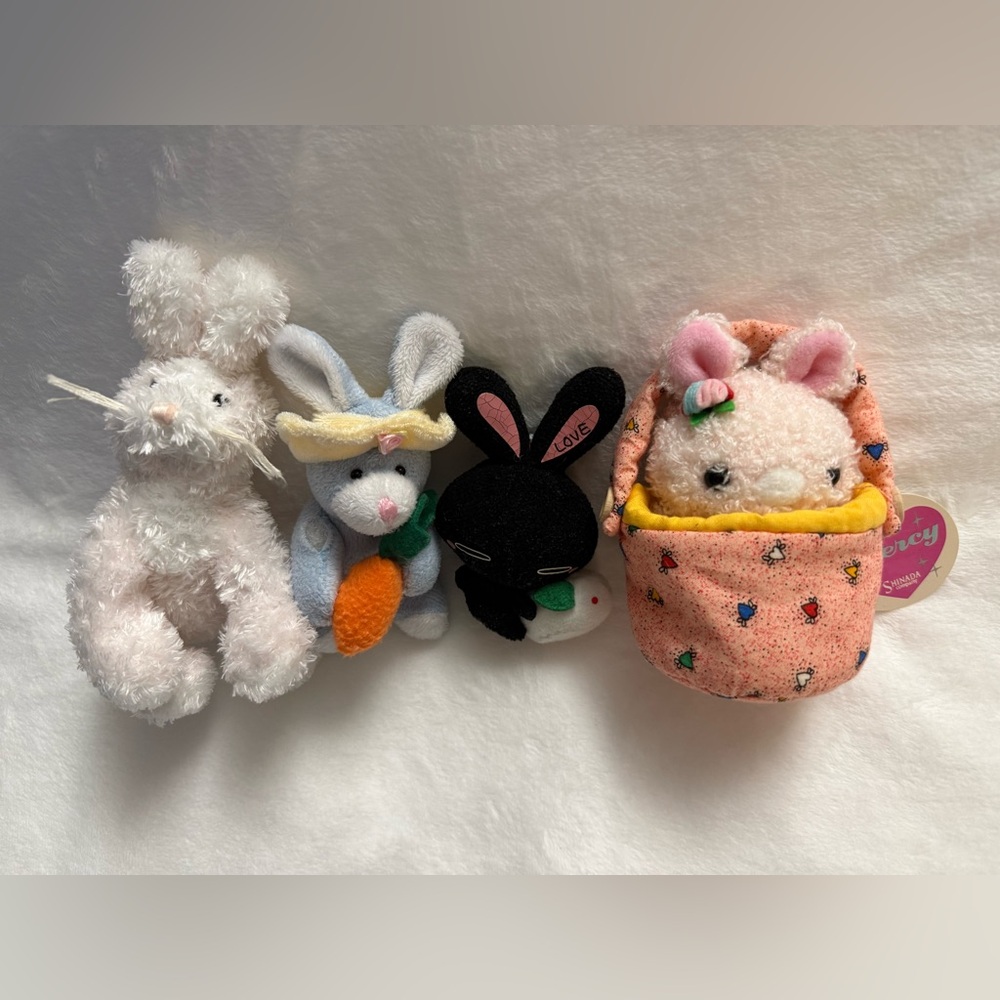 Plush Bunny Set - White, Blue, Black, Pink